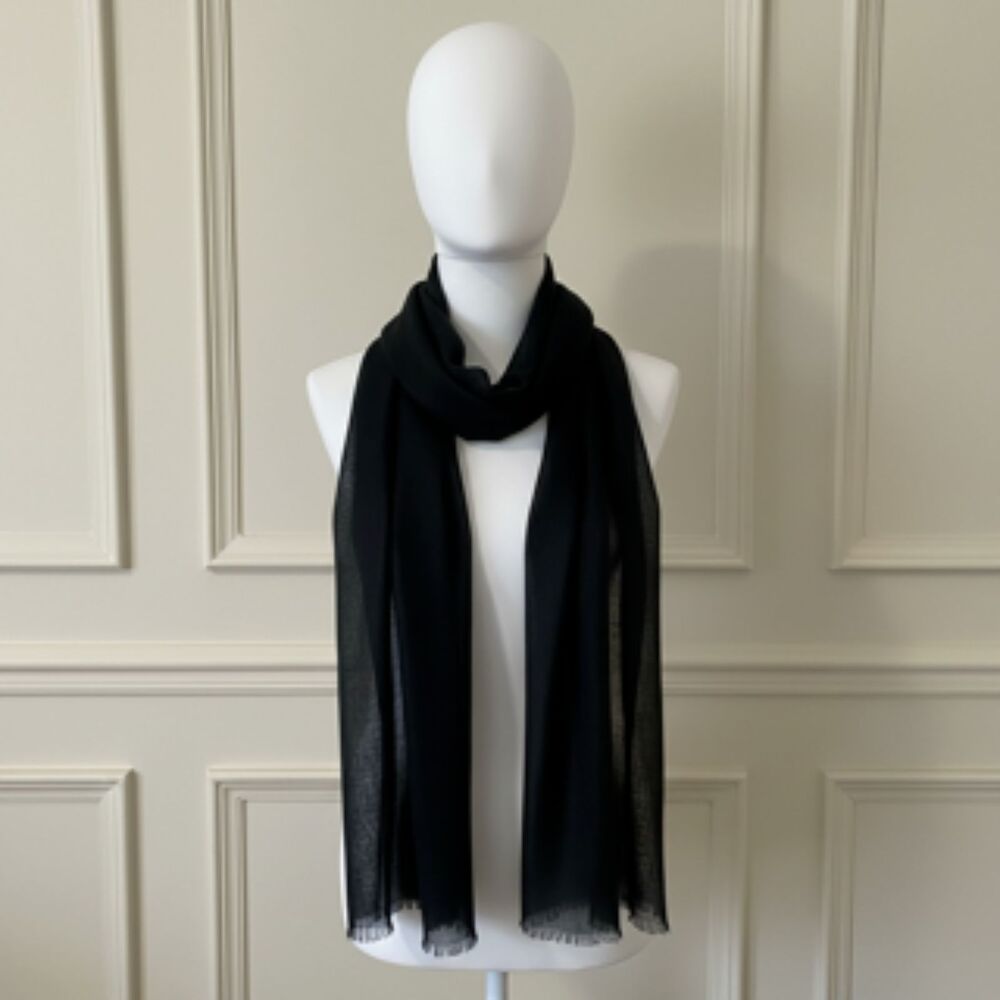 Eileen Fisher 100% Modal Shimmer Oversized Scarf Wrap 77x31 Black Silver F15MDA